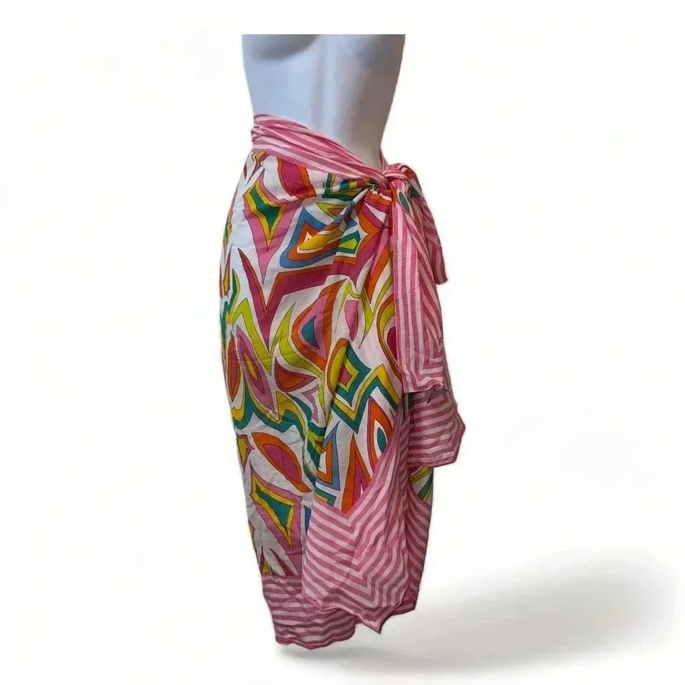 Gretchen Scott Design Womens Pink Groovy‎ Cotton Scarf One Size Barbiecore